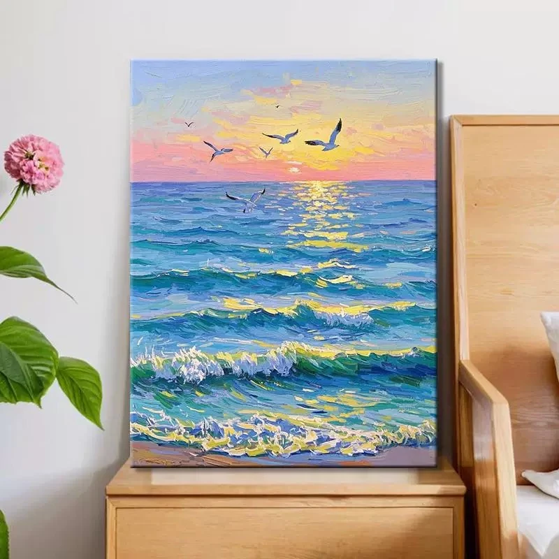 海与海鸥|数字油画diy真心遮盖六代颜料填色涂色手绘礼物油彩装饰