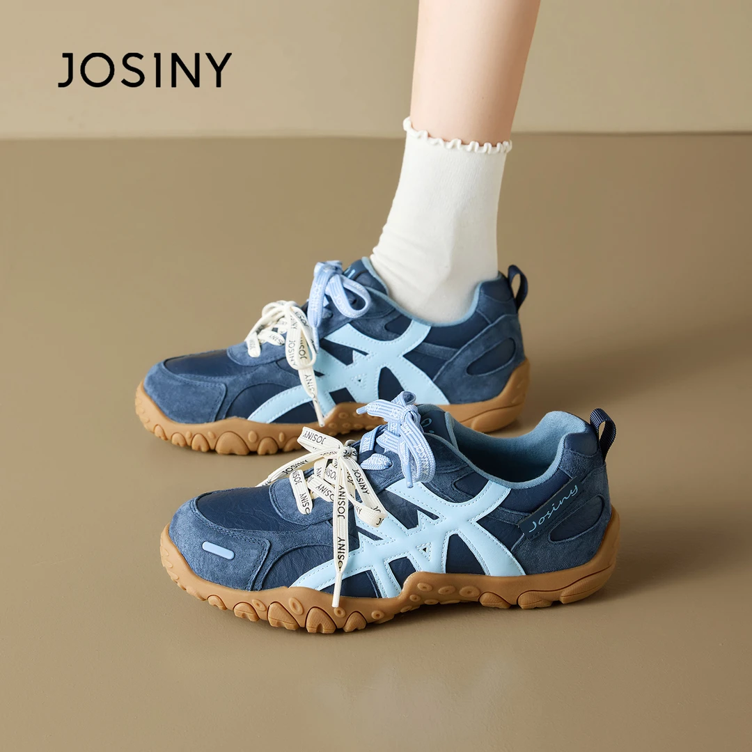 卓诗尼蓝色德训鞋女2025新款秋冬软底户外运动鞋厚底不累脚休闲鞋