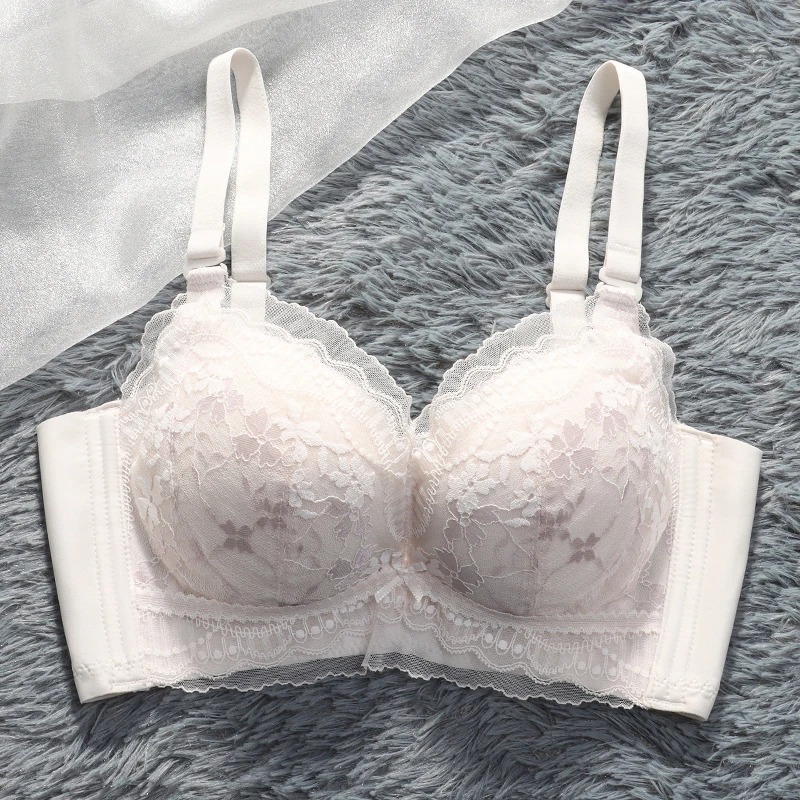 女士内衣性感蕾丝加厚6CM手掌杯小平胸聚拢显大收副乳不空杯文胸