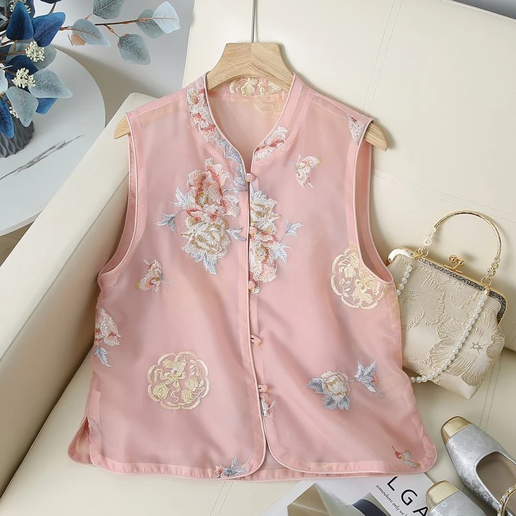 中国风女装马夹夏季新款高品质重工刺绣薄款马甲清薄柔软透气女装