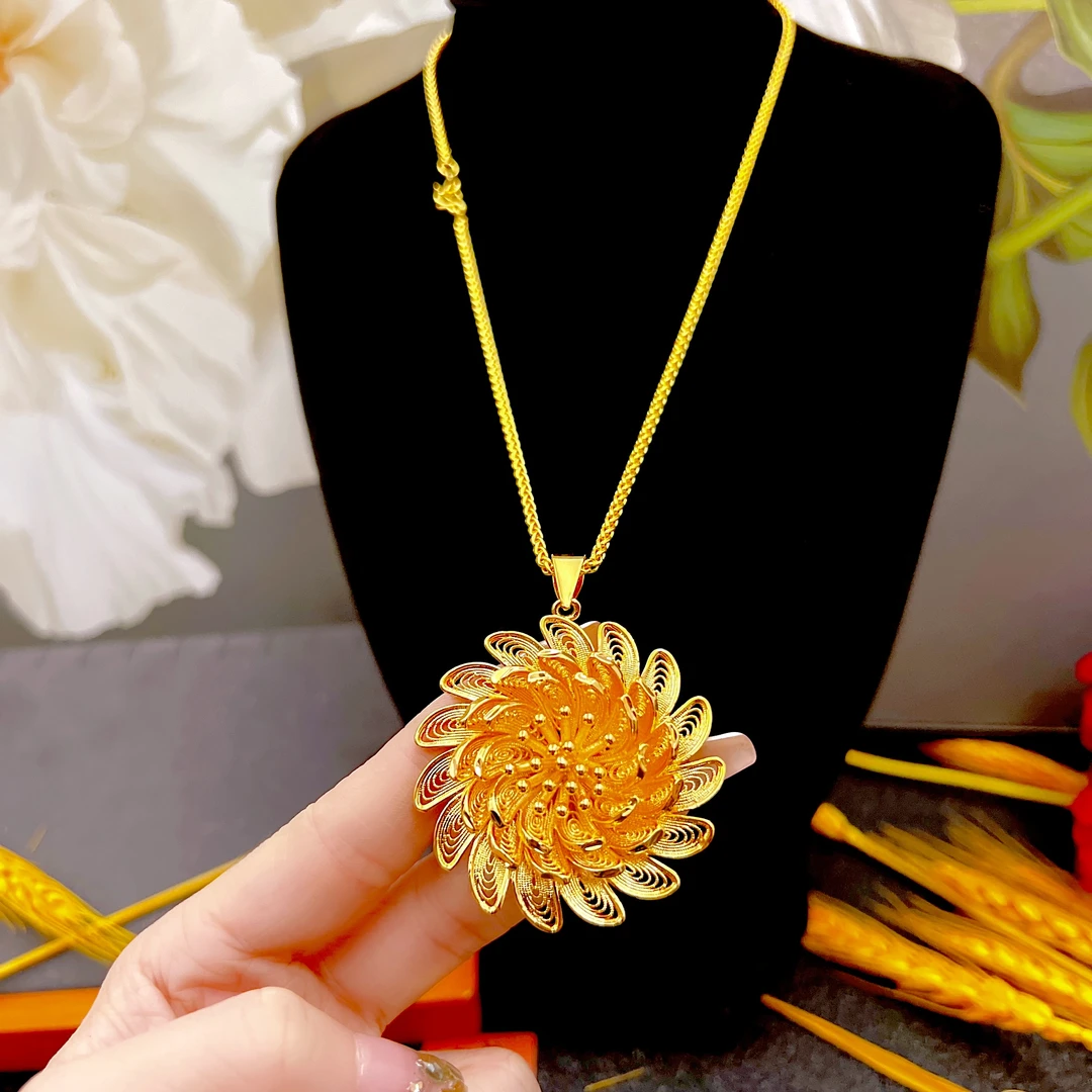 嘉禾金店TY0087太阳花-项链女款简约古法素圈