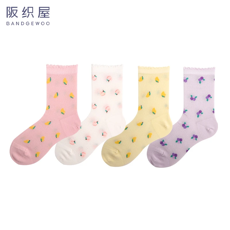 【3双装】阪织屋 薄荷纤维水果满提花短筒不掉跟女袜休闲ins潮流
