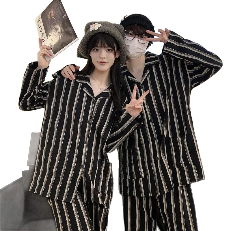 辰喜韩国网红风水墨条纹睡衣男士四季款纯棉长袖青少年卡通