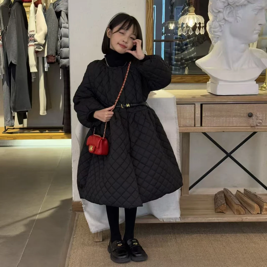 女童冬季棉衣连衣裙外套童装新款加绒夹棉女孩洋气长款裙子韩版潮