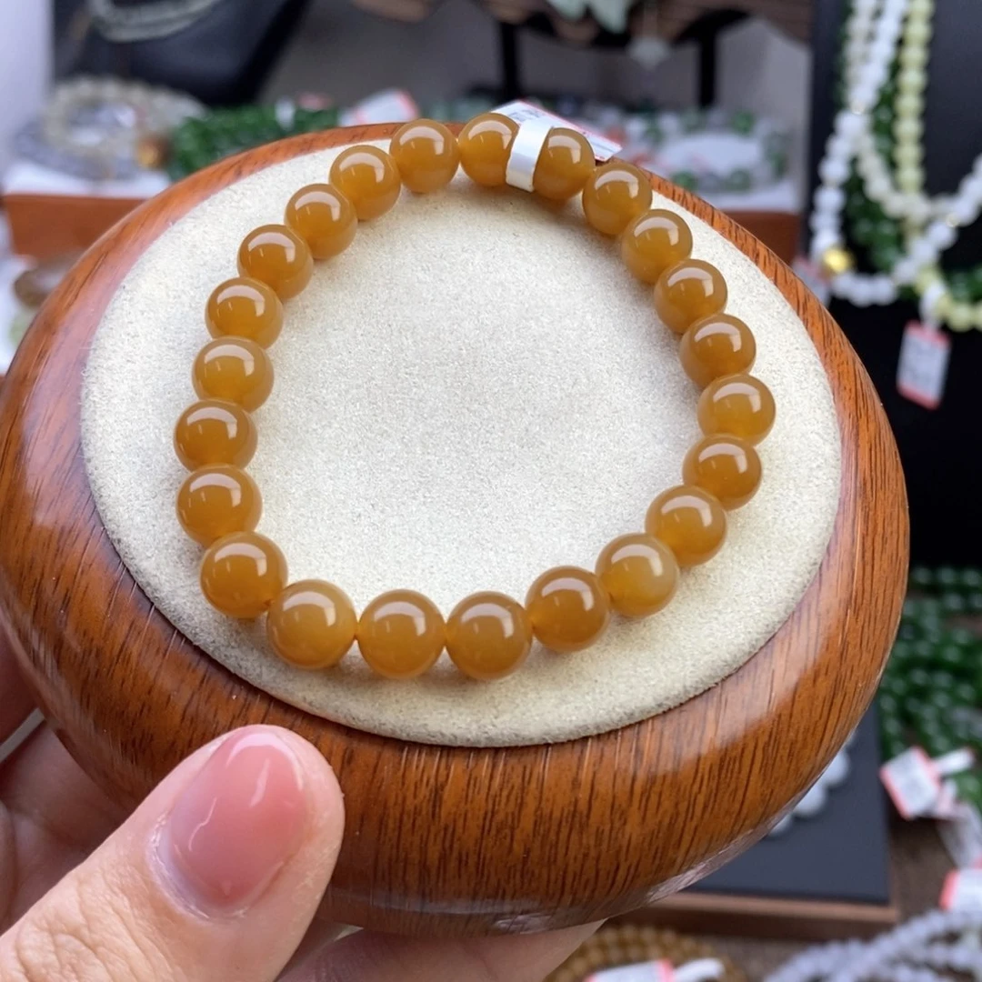 和田玉手串未镶嵌且末糖卡8