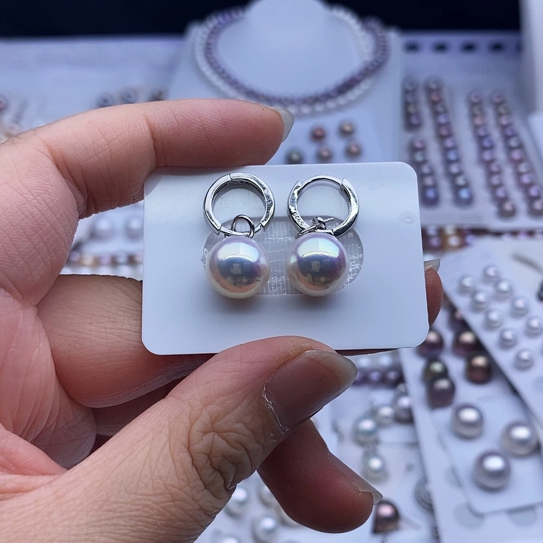 淡水珍珠耳饰银S925镶嵌10.8mm定做耳扣