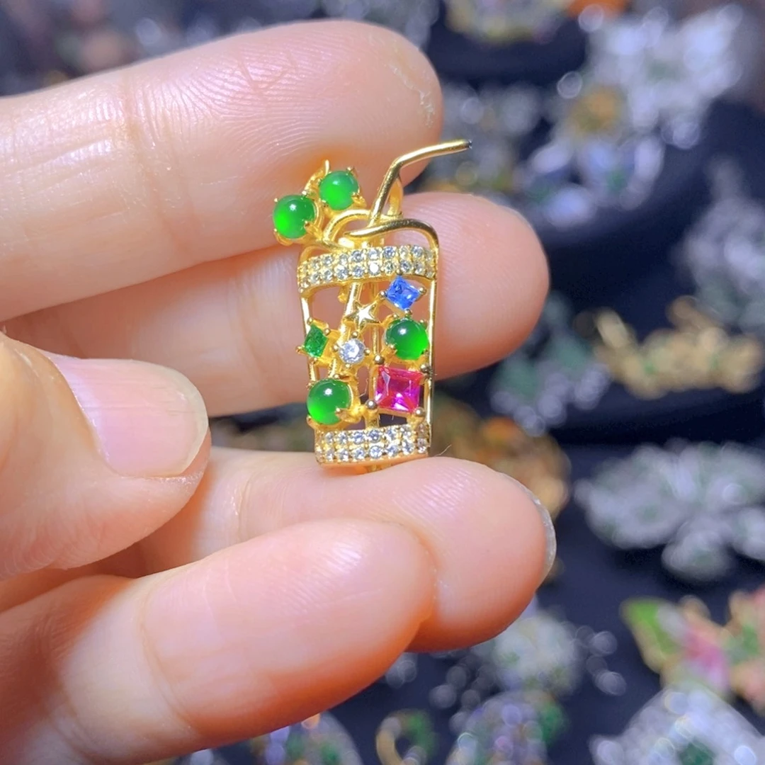 翡翠银S925镶嵌吊坠(不含链)天然资源