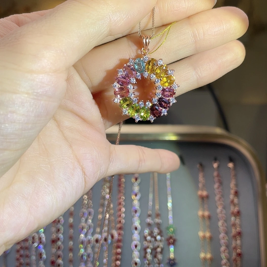 碧玺银S925镶嵌吊坠