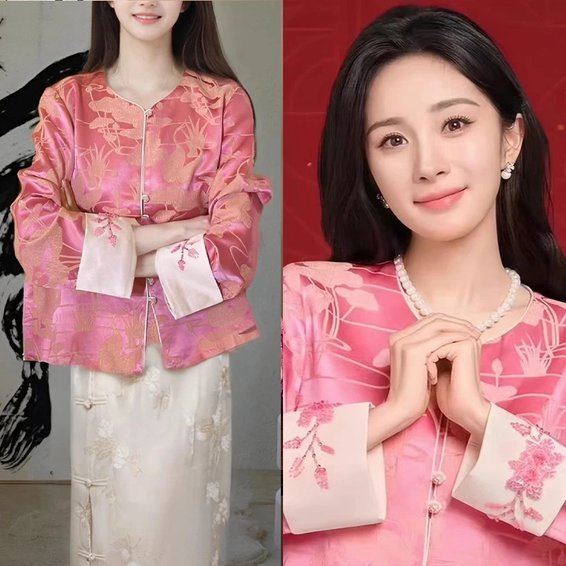 杨幂同款！新中式短外套春秋新款提花亮片女装中国风时尚复古上衣