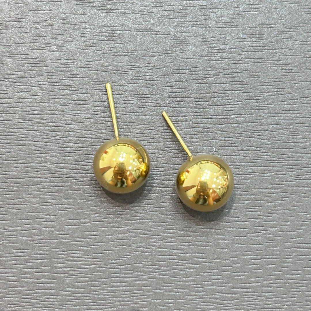 【店长专享】足金 光面卡10MM球球泡泡耳钉 ZBHJE594  克重多退少补
