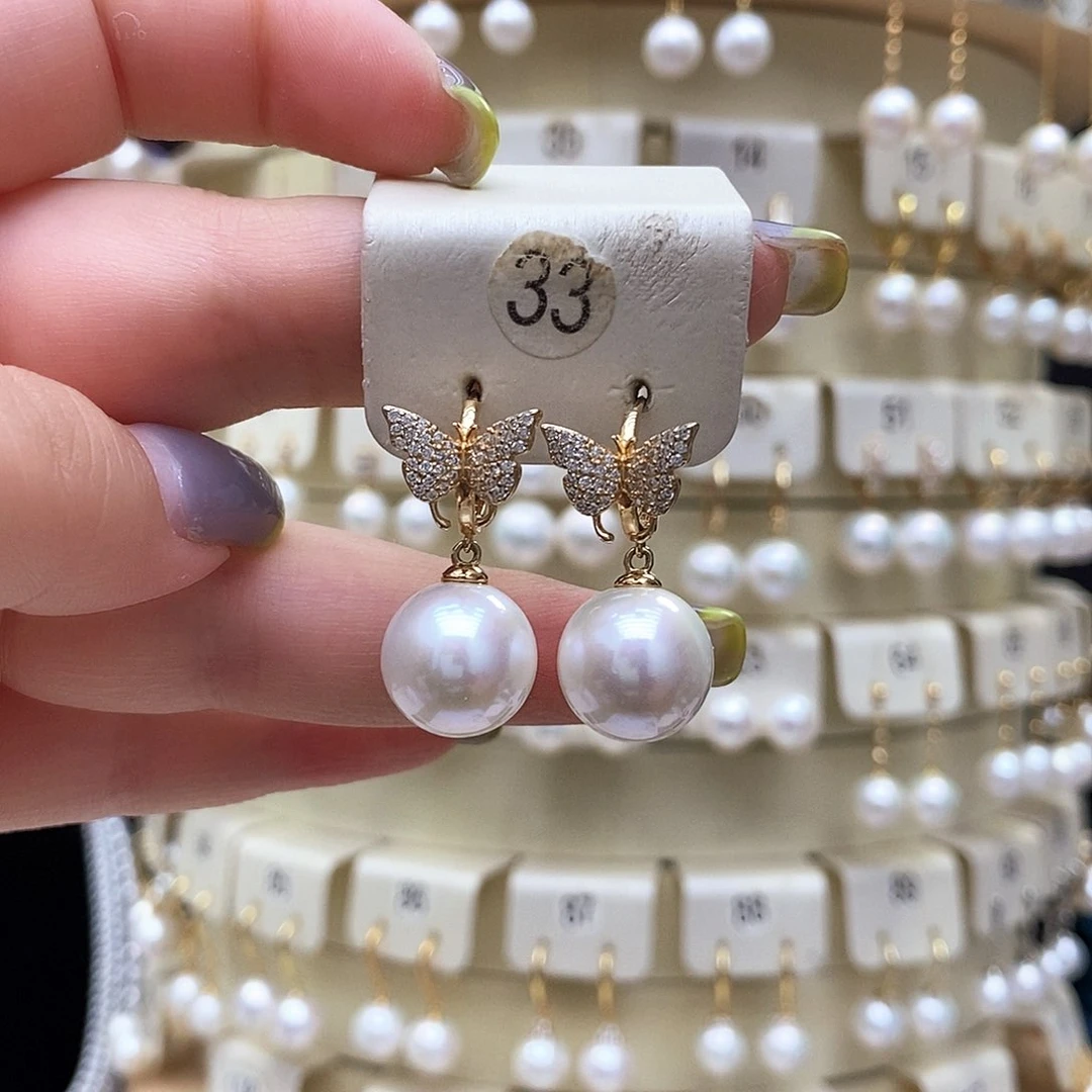 银S925镶嵌淡水珍珠耳饰