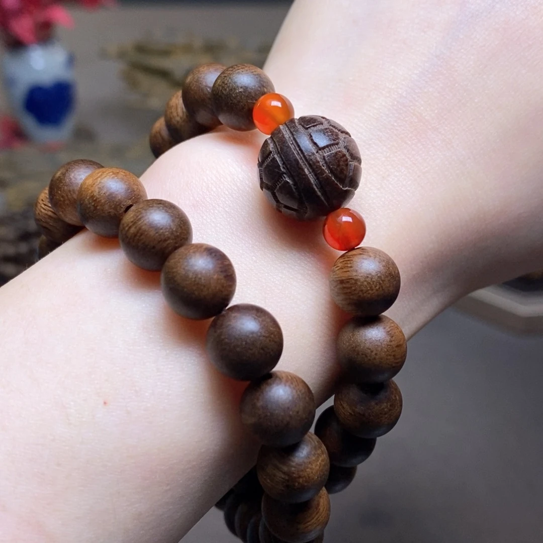 沉香手串越南芽庄紫棋金丝玉化1.0+芽庄黄棋沉香木雕配饰