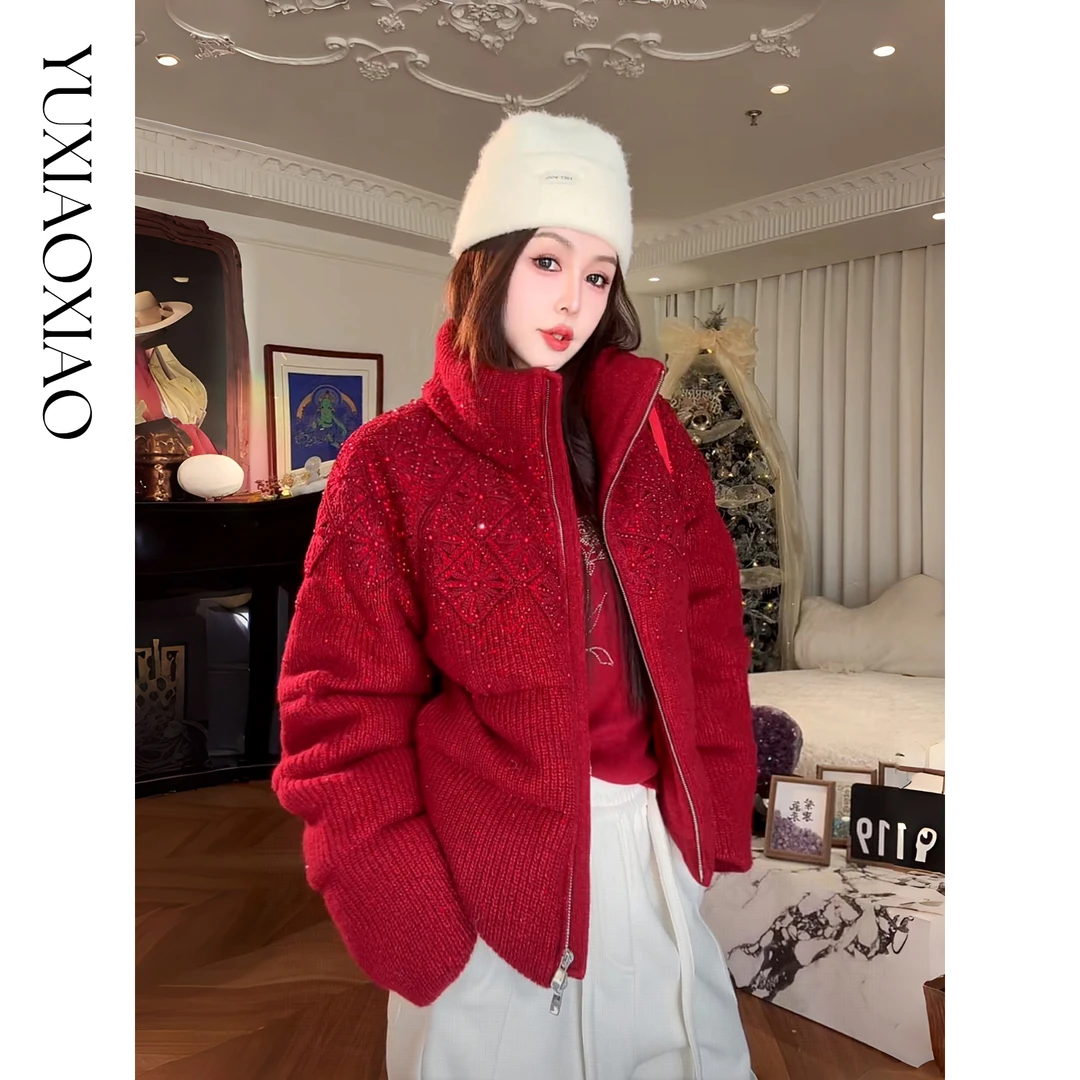 余潇潇【炽热烟火】90鹅绒重工烫钻钉珠蕾丝立体感羽绒服保暖冬季