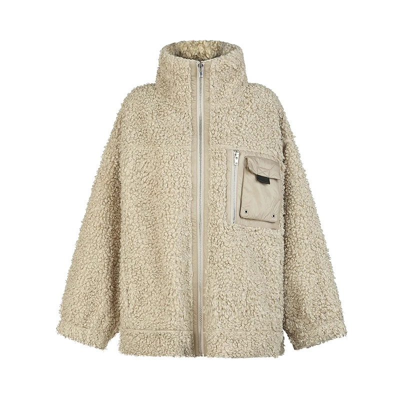 【巧云】圣迪奥女装时尚个性款高领拼接立体口袋时尚外套S21482228