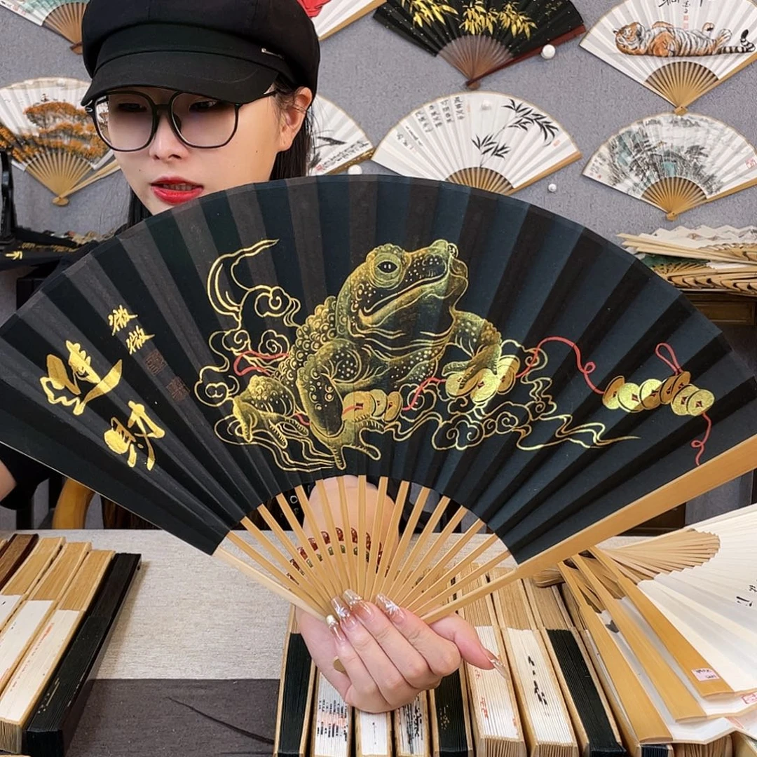 国画95寸玉竹-纯手绘-文玩扇骨（默认粘好）