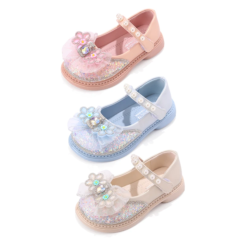 女童水钻公主鞋2025春秋季新款女孩水晶鞋洋气水晶鞋蝴蝶结单鞋潮