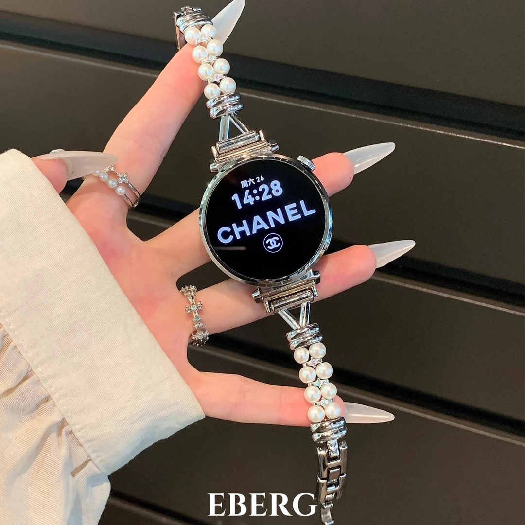 适用华为手表gt6表带gt5小香风珍珠镶钻gt4女款watch5金属pro表链