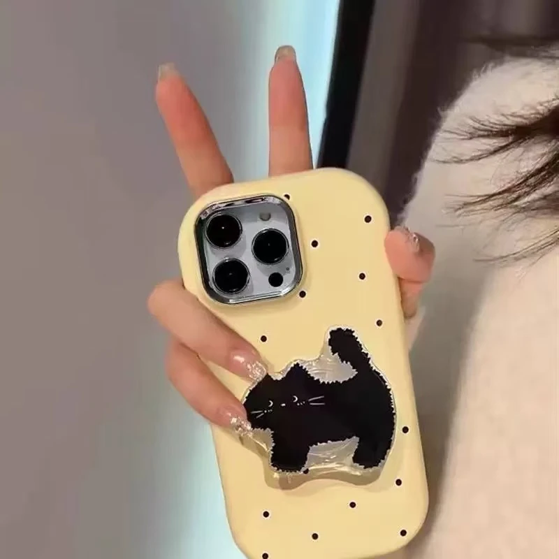 黑色波点适配苹果16手机壳创意华为vivo小米oppo小众可爱硅胶