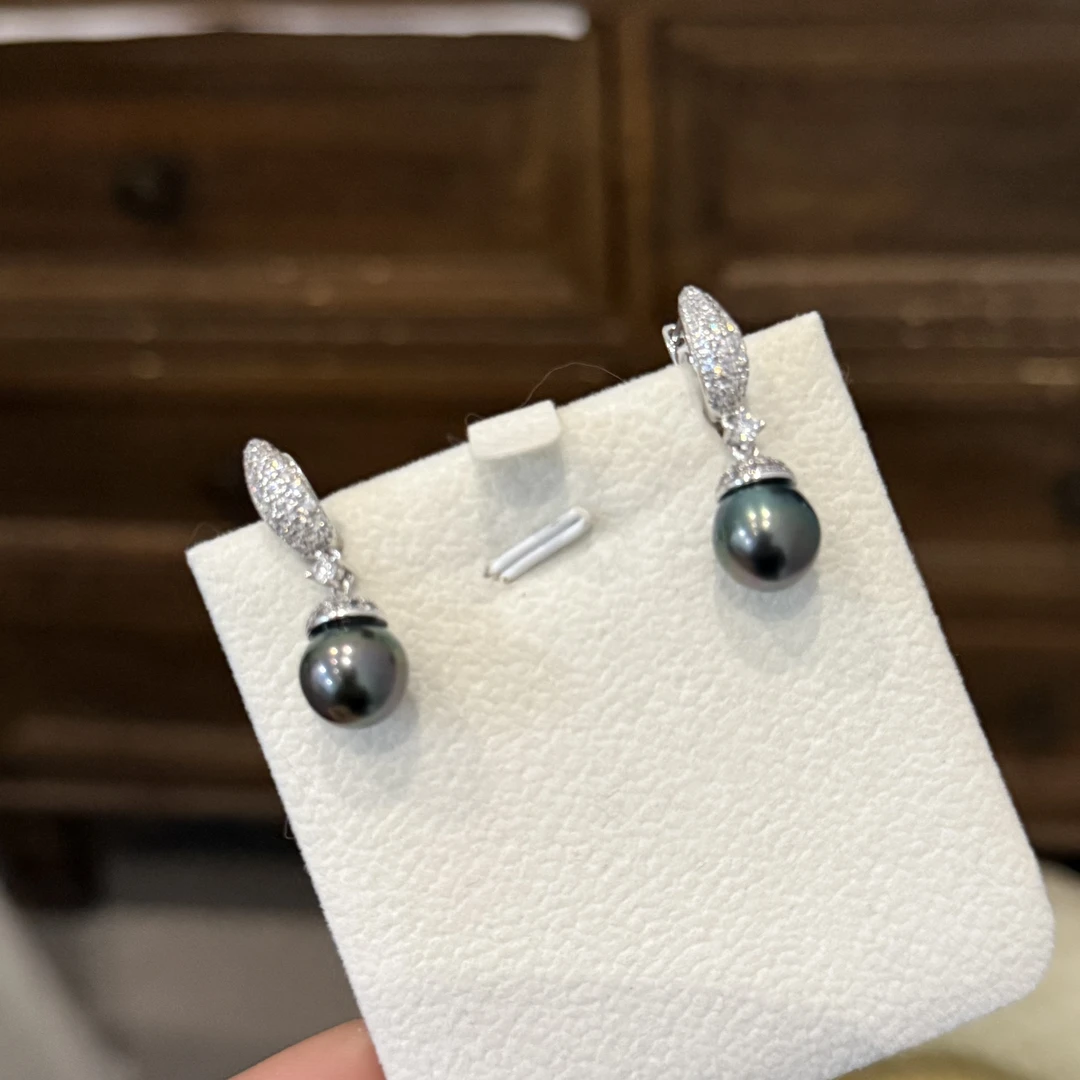 天然海水珍珠耳饰炫彩色大溪地珍珠耳坠耳扣简约精工豪镶款S925银