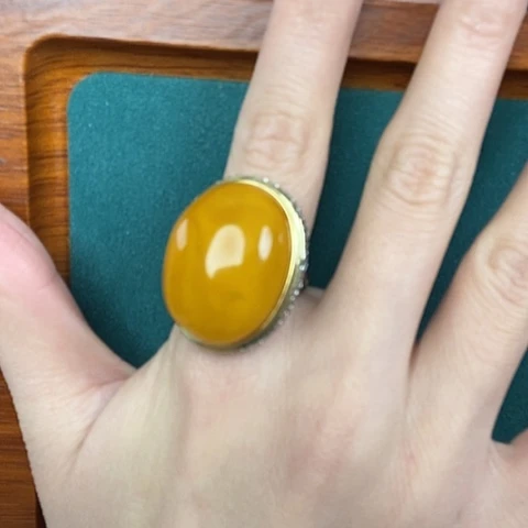 蜜蜡戒指银S925镶嵌戒指