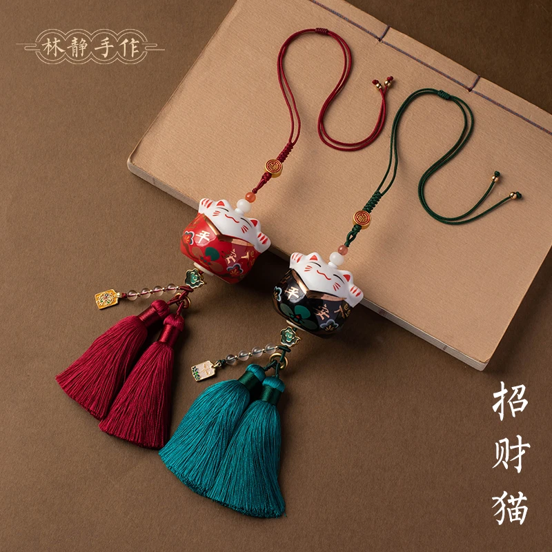 可爱招财猫汽车挂件车内吊饰手工车载后视男女款平安汽车车内挂件