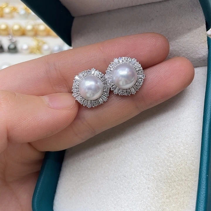 银S925镶嵌海水珍珠耳饰