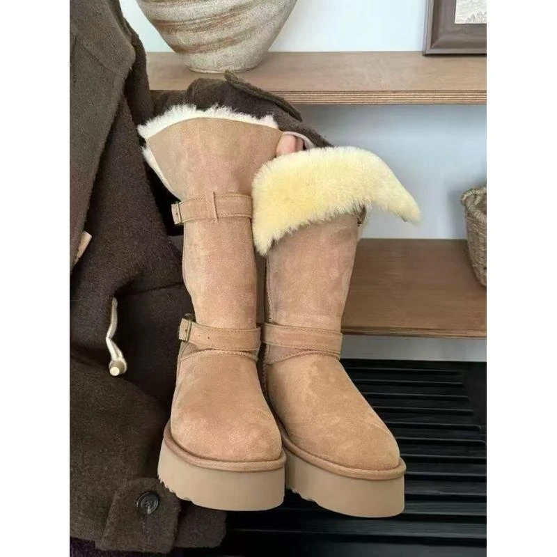 冬日保暖桑坡爆款中大骑士中筒雪地靴冬季加厚百搭时尚女