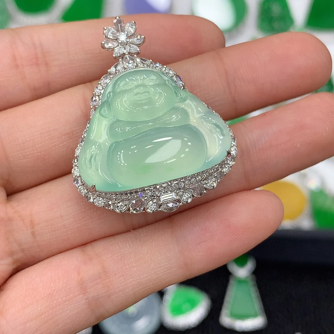 【闪购商品】翡翠吊坠(不含链)18K金镶嵌佛公