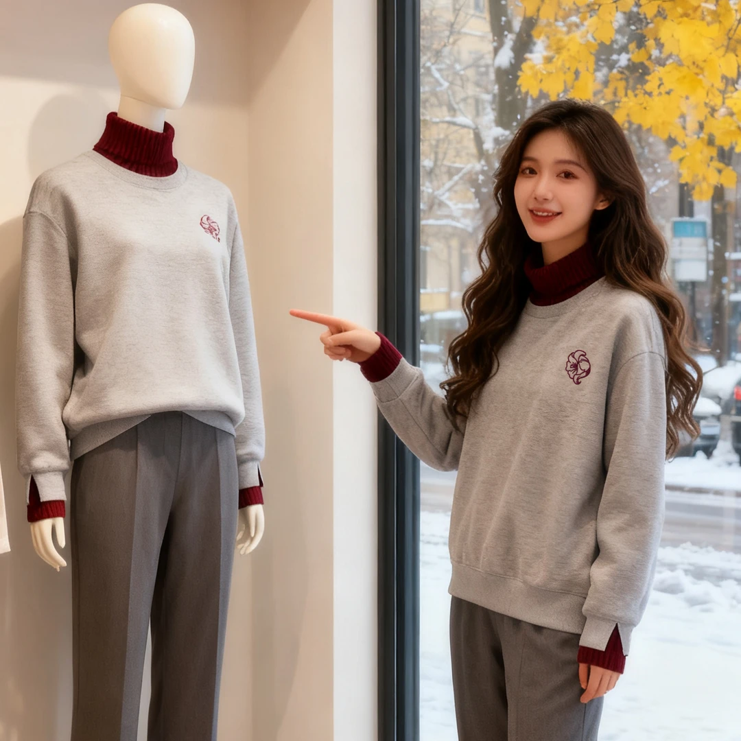 半高领大码女装时尚百搭2025年秋冬新款简约休闲套头卫衣上衣长袖