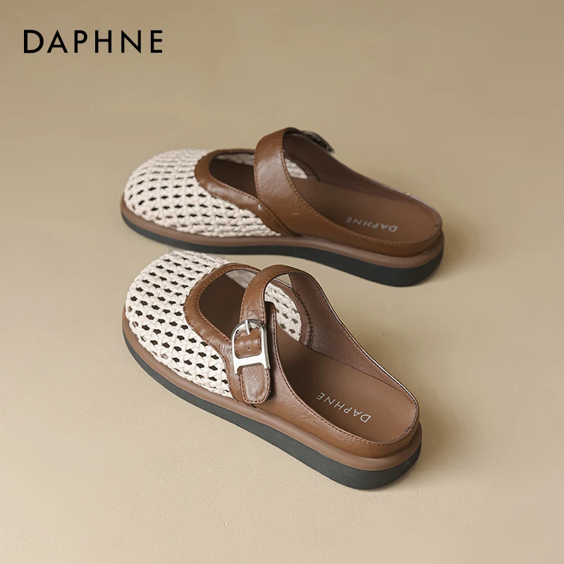 达芙妮罗马凉拖鞋女外穿夏季波西米亚风包头编织镂空平底玛丽珍鞋