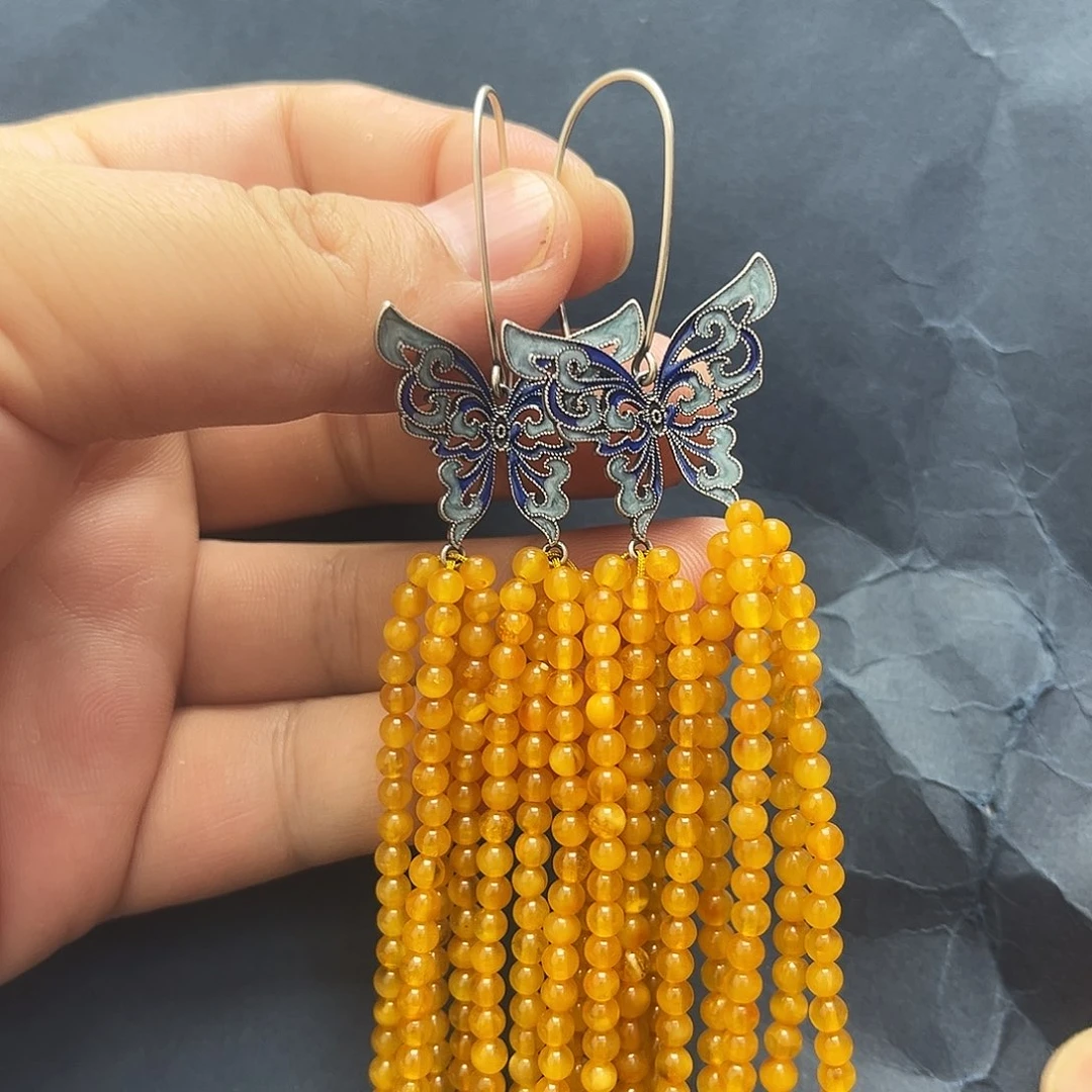 琥珀未镶嵌裸石耳坠