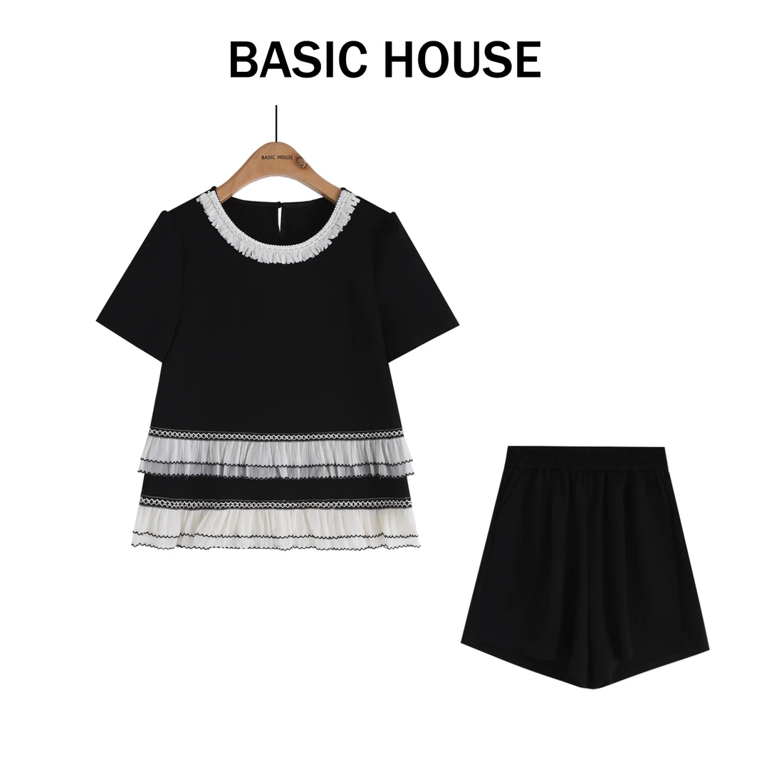 Basic House百家好夏季新款百搭蕾丝拼接气质套装B1385B50732