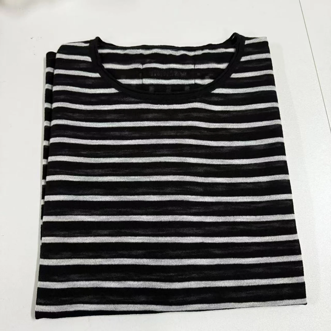 女士薄款长袖横条纹针织衫春款