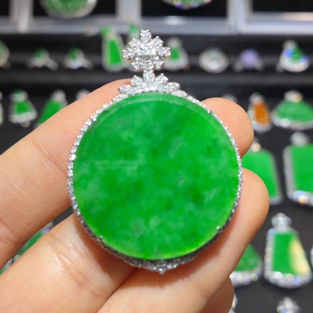 翡翠18K金镶嵌吊坠(不含链)翡翠