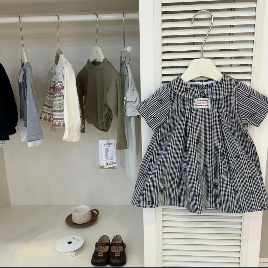 2025女童夏季休闲连衣裙夏款公主格子裙宝宝洋气儿童裙