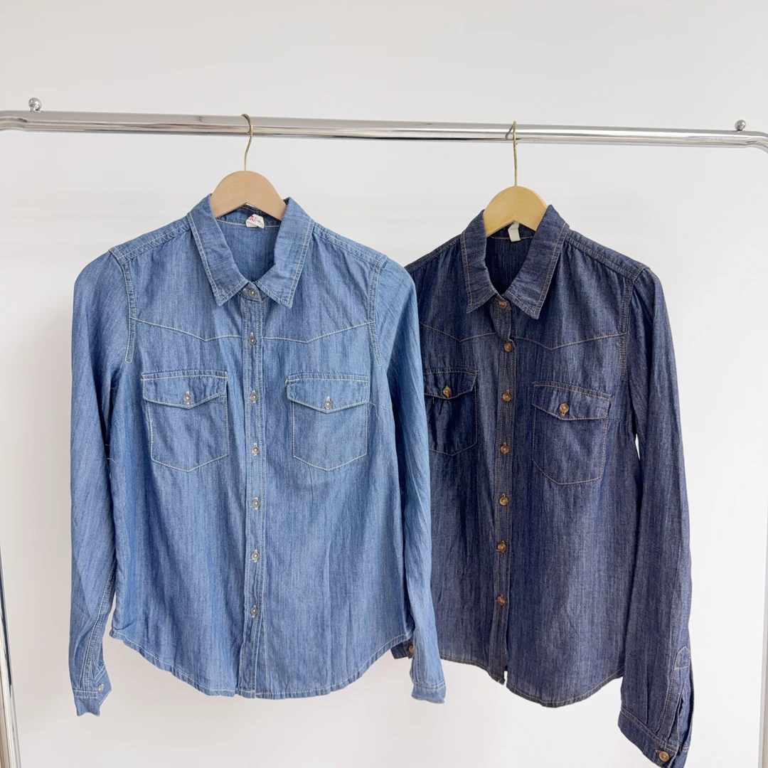 Z-19 深浅两色基础百搭款休闲牛仔衬衫（扣子不同）