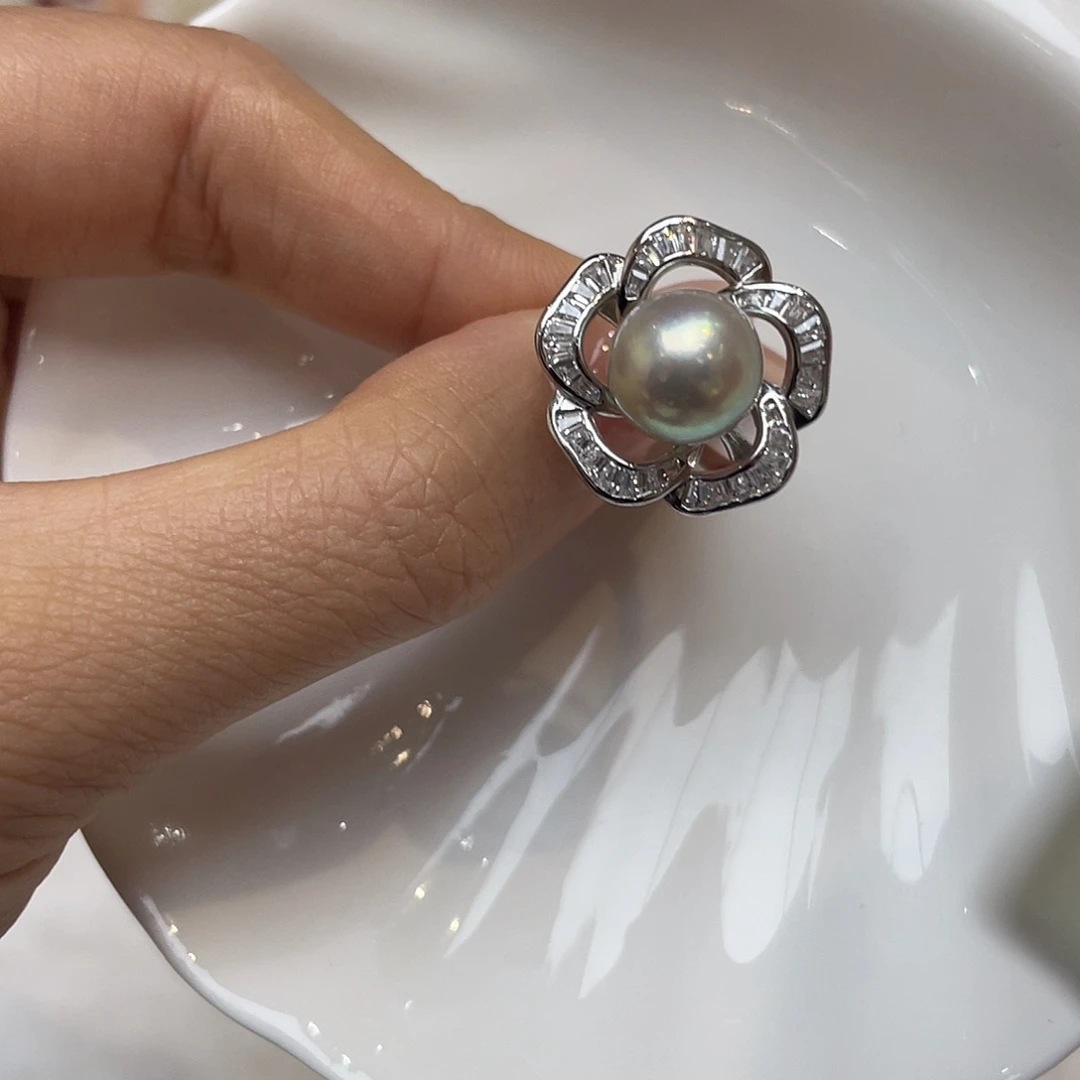 戒指海水珍珠银S925镶嵌