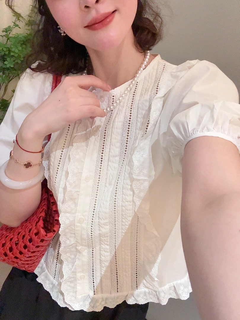 老赵服饰 木耳蕾丝边衬衫上衣 21AU3488