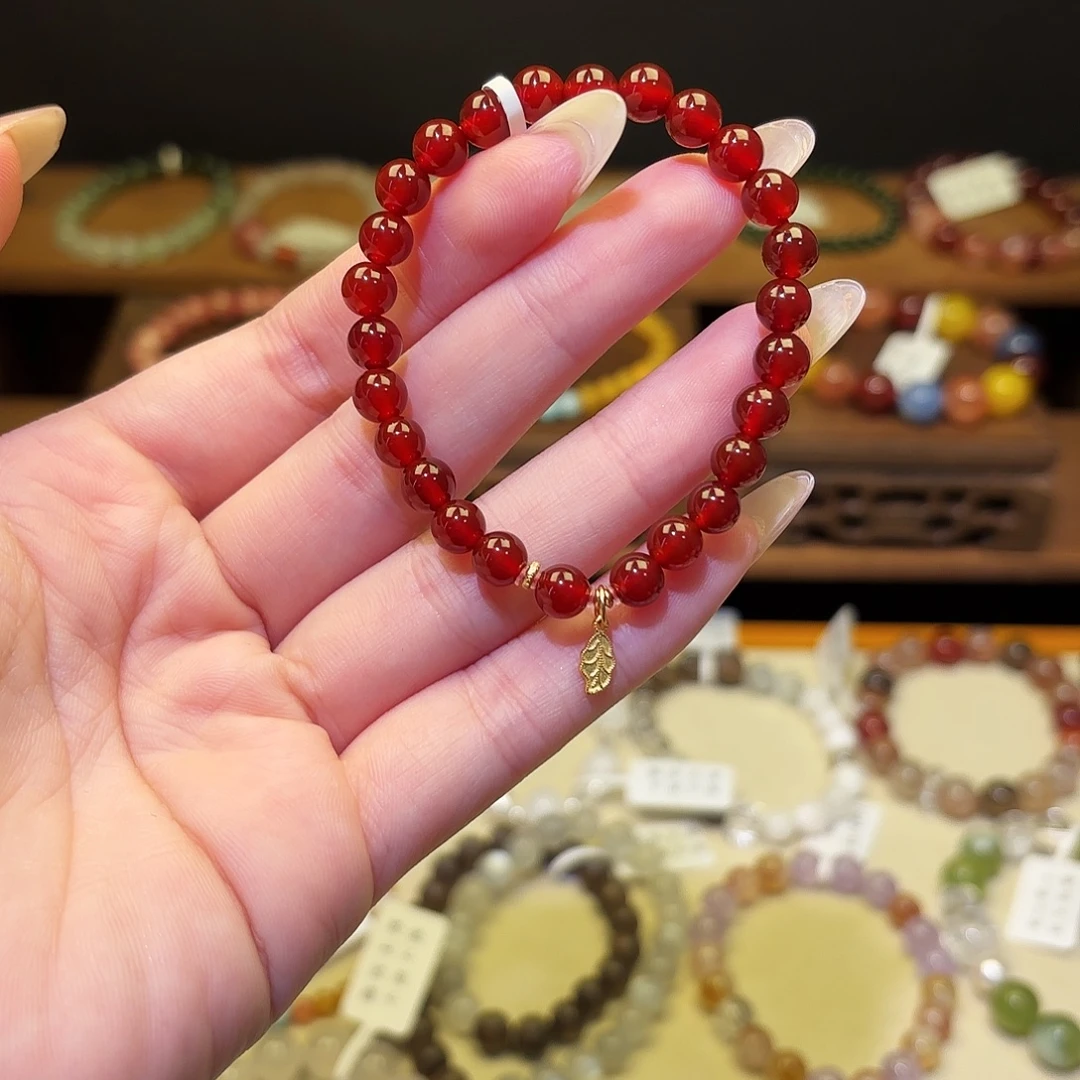 烟晶手链银S925镶嵌红a40