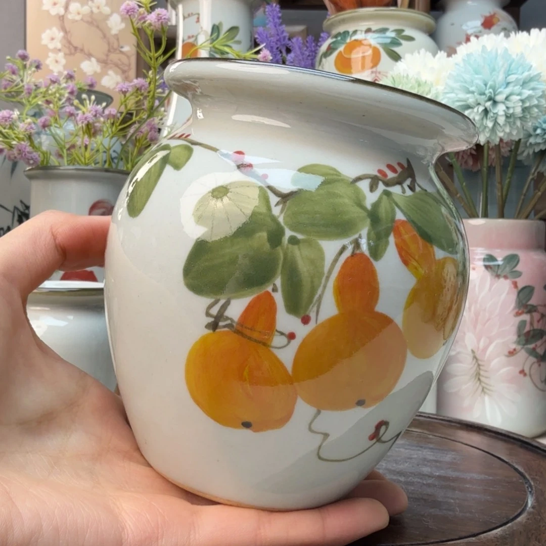 缸景德镇陶瓷手绘花瓶摆件无孔