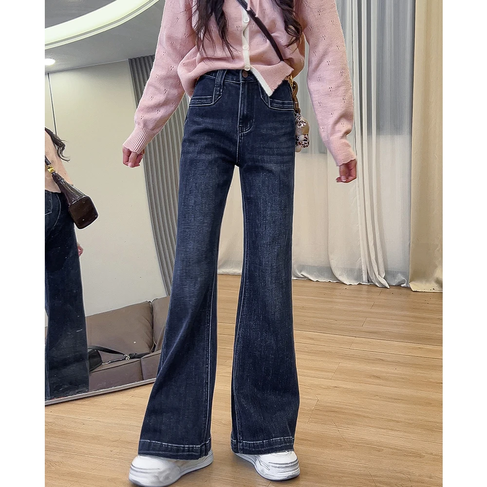 261复古高级感牛仔裤女2025新款秋季梨型身材裤子小个子显瘦微喇