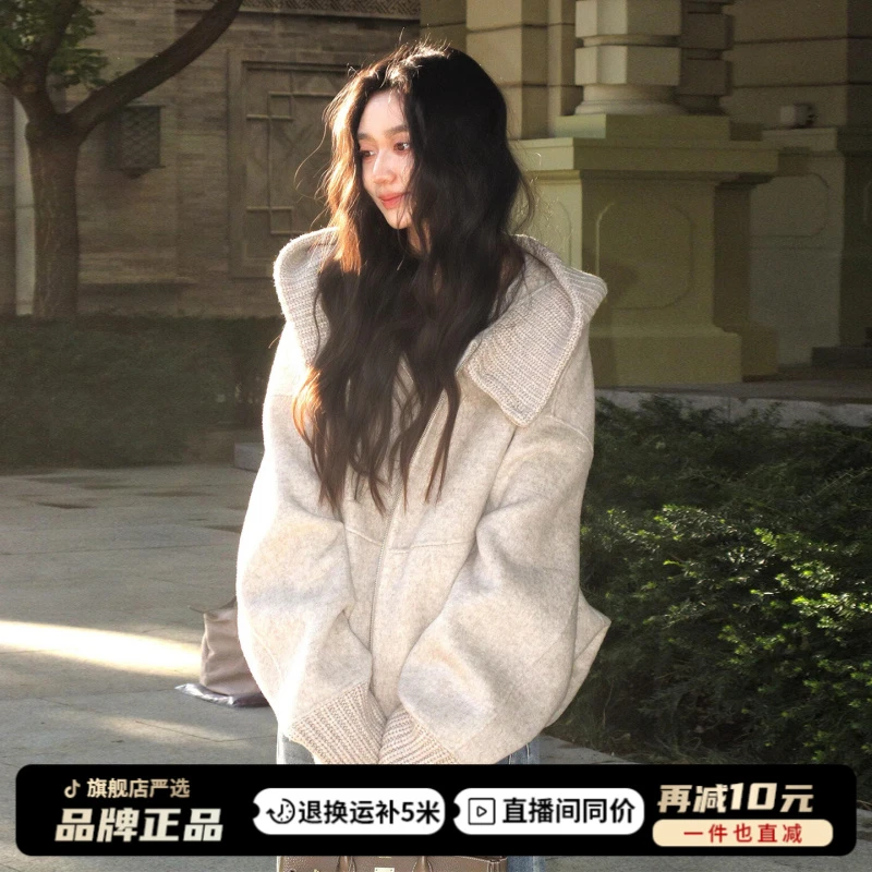 灰色连帽开衫毛衣外套女2025新款爆款独特漂亮巨好看早秋小香上衣