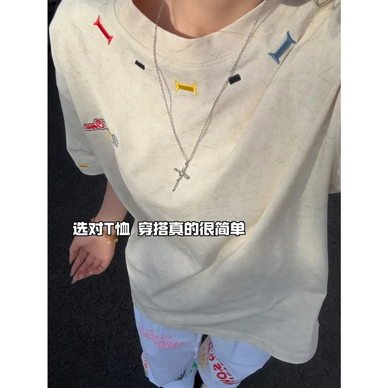 一眼万年的短袖T恤男潮牌创意设计半袖宽松休闲撞色高级感体恤