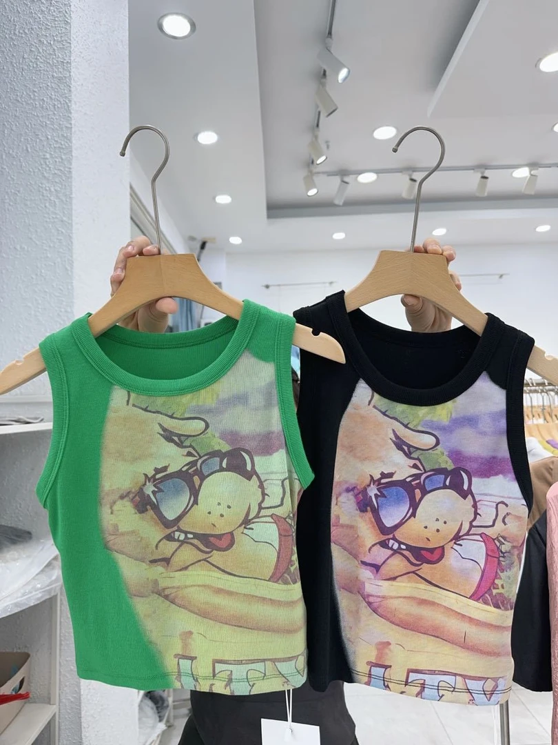 反C字弧形设计新款螺纹棉修身显瘦短款显腿长百搭时尚针织背心女