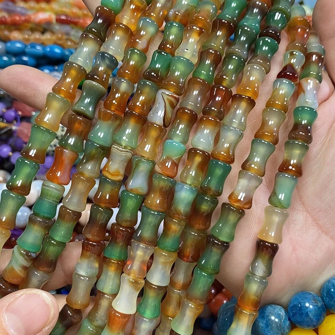 玛瑙/玉髓未镶嵌珠宝半成品孔雀玛瑙竹节一条卡8*12mm