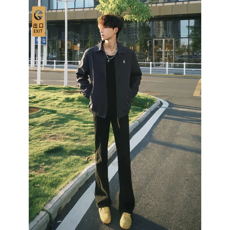 cleanfit弯刀牛仔裤男款春秋弹力修身裤子美式高街vibe直筒微喇裤