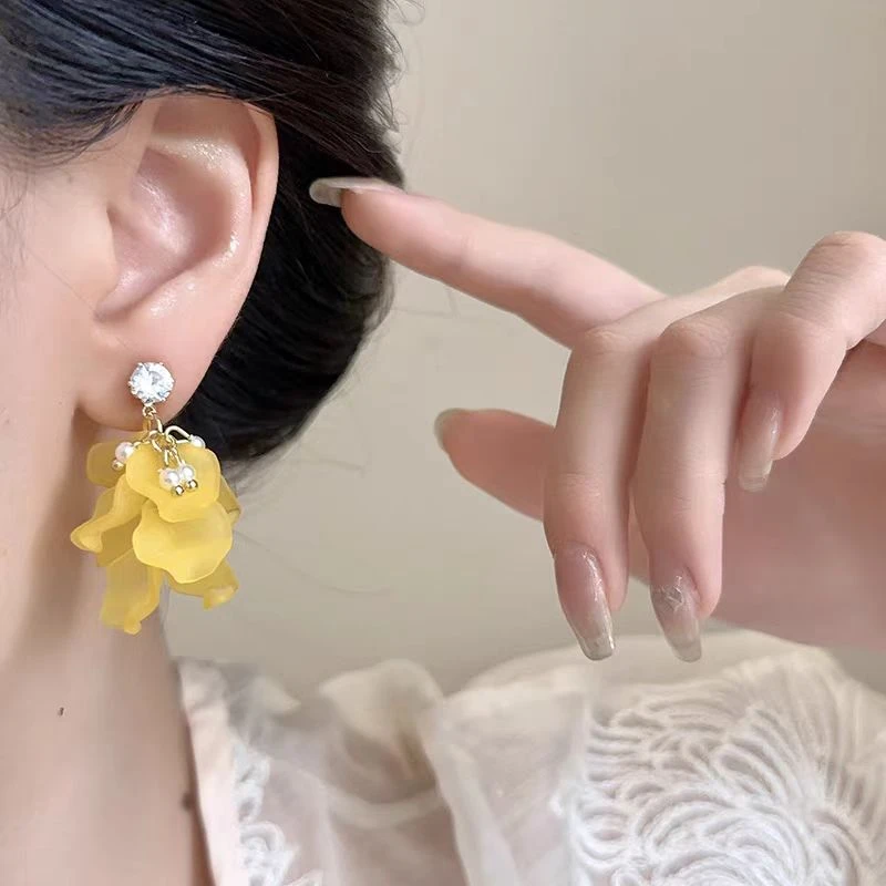 铜合金耳饰 植物花卉女黄色耳环耳饰优雅素款法式复古小众N2907