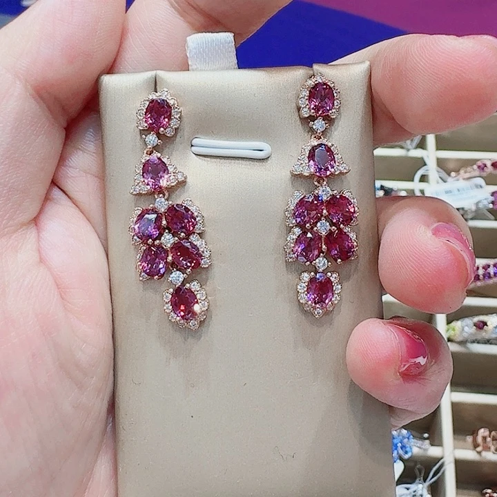 石榴石耳饰银S925镶嵌