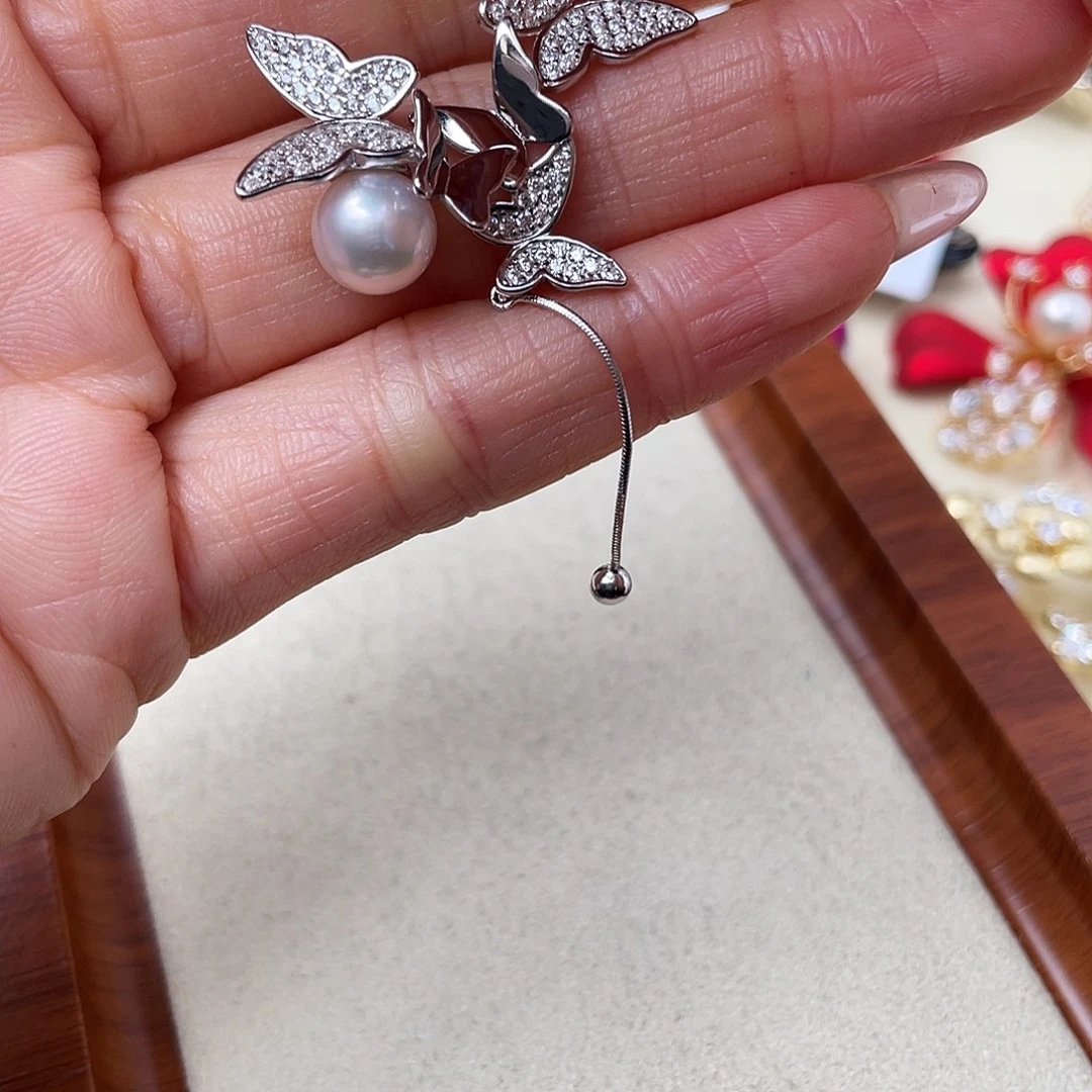 海水珍珠银S925镶嵌耳饰