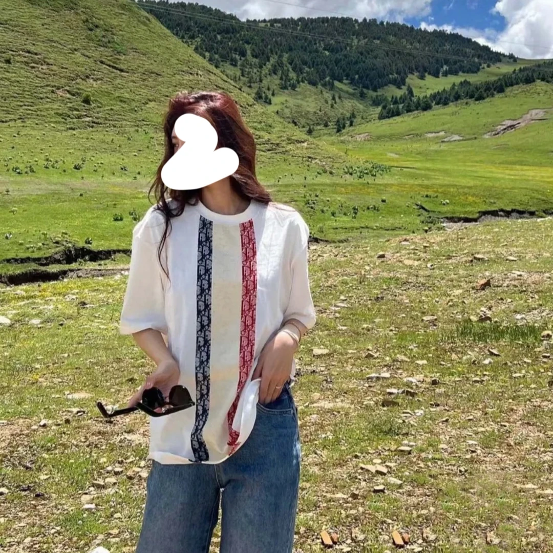 99新 DIOR/迪奥 000344  Dior迪奥 白色棉质红白蓝老花短袖 XS码